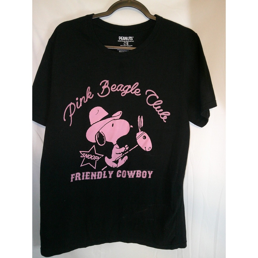 Peanuts Snoopy Pink Beagle Club Friendly Cowboy Black T Shirt L/G Large NWOT